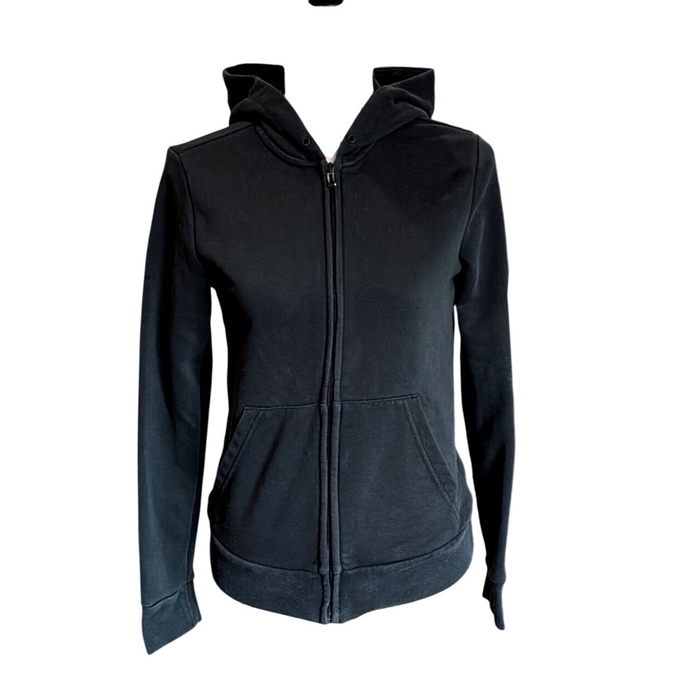 Adidas Womens Full Zip‎ Hoodie Black Logo Sleeve Sweatshirt Small DU0663